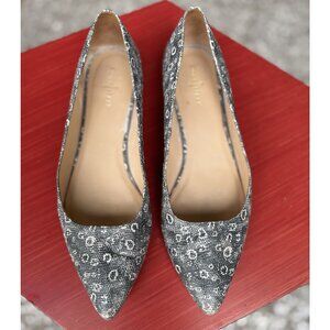 Cole Haan Pointed Toe Flats Size 8 Green Ivory Print